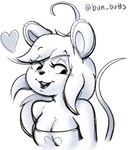 anthro black_and_white breasts bun_butts female hair heart_symbol hi_res mammal monochrome mouse murid murine open_mouth rodent simple_background solo