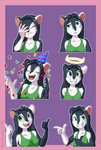 anthro black_hair breasts clothed clothing confetti eye_roll eyebrows facepalm fangs female fingerguns gesture green_eyes hair halo hand_gesture hat headgear headwear horn open_mouth open_smile party_hat pointing raised_eyebrow smile solo teeth thumbs_up brian_mcpherson nova_(hijinxfantasy) domestic_cat felid feline felis mammal