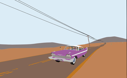 anthro cactus car desert driving female plant power_lines road solo vehicle potethefloofy plymouth_fury the_long_drive hyena mammal hi_res
