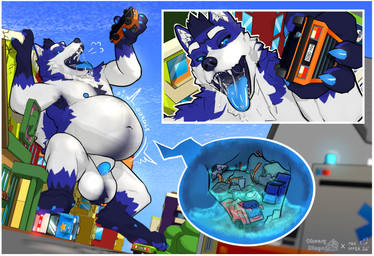 acids animal_genitalia anthro balls blue_body blue_fur bodily_fluids city digestion fur genital_fluids genitals internal macro male male_pred nipples obese object_vore oral_vore organs overweight paws precum rumbling_stomach sheath sitting solo stomach vore white_body white_fur cheesy_dingo max_hyper max_hyper_(character) canid canine canis domestic_dog husky mammal nordic_sled_dog spitz