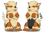 blush duo feral male simple_background standing text tongue tongue_out white_background okunawa nintendo pokemon arcanine canid generation_1_pokemon mammal pokemon_(species) 2016 japanese_text translated