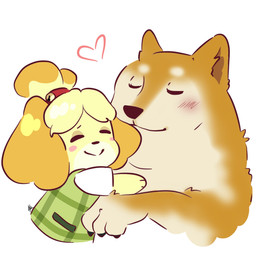 ambiguous_gender anthro blush blush_stickers closed_smile clothed clothed_anthro clothing countershade_face countershading daww duo eyes_closed feral fur heart_symbol hug mouth_closed simple_background smile tan_body tan_fur white_background yellow_body yellow_fur myutoeve animal_crossing dogelore nintendo doge isabelle_(animal_crossing) canid canine canis domestic_dog mammal shiba_inu shih_tzu spitz toy_dog 1:1 2019 digital_drawing_(artwork) digital_media_(artwork) english_description half-length_portrait hi_res meme portrait signature female_(lore)