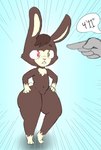 after_transformation anthro buckteeth gesture hand_gesture hands_on_hips male nude pointing speech_bubble teeth text thick_thighs kralex_(artist) undnift kralex lagomorph leporid mammal rabbit