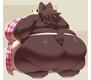 anthro apron apron_only back_fat belly big_belly big_breasts big_butt black_nose blush bodily_fluids breasts brown_body brown_fur butt clothing fat_arms female flying_sweatdrops freckles fur half-closed_eyes huge_belly huge_breasts huge_butt looking_back morbidly_obese morbidly_obese_anthro morbidly_obese_female motion_lines narrowed_eyes obese obese_anthro obese_female overweight overweight_anthro overweight_female scut_tail short_tail side_belly side_boob simple_background standing sweat sweatdrop tail yosioka_san animal_crossing nintendo sable_able eulipotyphlan hedgehog mammal absurd_res hi_res