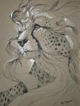 2018 ambiguous_gender black_nose bust_portrait cheetah felid feline feral fur hi_res mammal portrait rhyu simple_background solo traditional_media_(artwork) whiskers