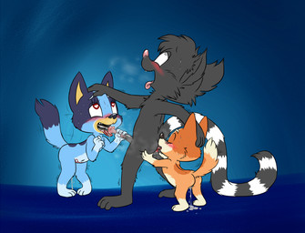 anal animal_genitalia animal_penis anthro anthro_on_anthro biped black_body black_fur black_markings black_nose blue_body blue_fur blush bodily_fluids butt cum cum_in_mouth cum_inside cumshot cumshot_in_mouth dipstick_tail dripping ejaculation erection eye_roll eyes_closed fellatio female fur genital_fluids genitals gloves_(marking) group group_sex hand_on_head hand_on_penis head_markings heart_eyes heart_symbol leg_markings licking looking_pleasured male male/female markings motion_lines musk navel nude open_mouth oral oral_sandwich orange_body orange_fur orgasm orgasm_face penile penis penis_grab pink_nose plantigrade raised_tail rimming rimming_male ring_(marking) ringed_tail saliva_on_anus sex shaking side_view simple_background socks_(marking) spread_butt spreading striped_markings striped_tail stripes sucked_silly sweat tail tail_markings teeth threesome tongue tongue_out trembling trembling_for_pleasure trio vaginal_fluid_drip vaginal_fluids white_markings young young_anthro young_female young_male young_on_young furcollector bluey_(series) bingo_heeler bluey_heeler chian_(furcollector) australian_cattle_dog canid canine canis cattledog domestic_dog herding_dog lemur mammal pastoral_dog primate ring-tailed_lemur strepsirrhine 2026 hi_res indirect_incest_(lore) sibling_(lore) sister_(lore) sisters_(lore)