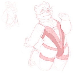 anthro bow_ribbon bow_topwear bulge clothed clothing clothing_bow crossdressing emanata eyewear femboy footwear frilly fur glasses head_tuft high_heels lace legwear leotard lingerie looking_at_viewer male rectangular_glasses shoes simple_background slightly_chubby slightly_chubby_male smile solo star stockings three-quarter_view tuft white_background nobodyshouse nanakuma_(nanajana7) bear mammal 2015 colored_line_art digital_drawing_(artwork) digital_media_(artwork) guide_lines monochrome sketch