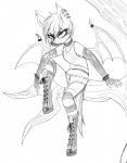 alternative_fashion anthro armwear bottomwear bracelet clothing collar elbow_gloves female gloves goth handwear jewelry piercing pupils shorts slit_pupils solo spiked_bracelet spikes replica_(artist) hasbro my_little_pony fan_character nolegs_(oc) bat_pony equid mammal 2016 hi_res monochrome