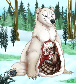 abdominal_bulge anthro belly big_belly blush bodily_fluids claws crouching duo feathers female femboy feral feral_pred food forest fur internal looking_down looking_pleasured male oral_vore organs pawpads_in_balls paws plant sitting smile snow stomach stomach_acid teeth tree vore wet willing_pred willing_prey wings winter x-ray_view little_bean_art ceilo_(wafflezcol) avian bear bird food_creature mammal owl polar_bear pulsatrix spectacled_owl true_owl ursine hi_res