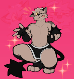 5_fingers arm_markings arm_warmers armwear blep bottomwear brown_body brown_eyes clothed clothing crouching fingers leg_warmers legwear looking_at_viewer male markings one_eye_closed red_background shorts shoulder_markings simple_background solo sparkles star_(marking) tail tail_tuft tongue tongue_out topless tuft wink winking_at_viewer yellow_sclera rygel_spkb yoby_(rygel_spkb) canid canine canis gerbil hybrid mammal murid rodent wolf 2024 digital_media_(artwork) hi_res