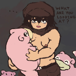 ambiguous_gender bestiality breastfeeding breasts female female/ambiguous feral group interspecies male pokephilia slightly_chubby small_breasts text petday nintendo pokemon generation_1_pokemon pokemon_(species) slowpoke english_text hi_res