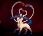 fangs feral gesture male red_eyes ribbon_gesture ribbon_heart ribbons_(anatomy) simple_background solo teeth azoomer nintendo pokemon fan_character joseph_von_carstein canid canine eeveelution generation_6_pokemon mammal pokemon_(species) shiny_pokemon sylveon vampire hi_res