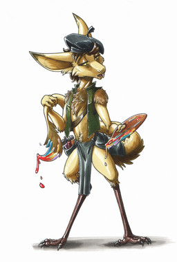 4_fingers 4_toes anthro belly_tuft belt_pocket beret black_beret black_bottomwear black_clothing black_loincloth bottomwear brown_hair cheek_tuft chest_tuft claws clothed clothed_anthro clothed_male clothing digitigrade dipstick_ears ear_markings facial_tuft featureless_chest feet finger_claws fingers fur green_clothing green_jacket green_topwear hair half-closed_eyes hat headgear headwear holding_own_tail holding_palette holding_tail jacket loincloth long_ears long_tail male male_anthro markings multicolored_body multicolored_ears multicolored_fur narrowed_eyes navel_tuft no_irises overbite paint_drip paint_tube palette pointy_ears pupils shelltooth simple_background slit_pupils snout solo standing tail tail_tuft teeth toe_claws toes topwear tuft two_tone_body two_tone_fur unsigned white_background yellow_body yellow_eyes yellow_fur yellow_sclera ewgengster out-of-placers mammal yinglet 2021 absurd_res hi_res marker_(artwork) painting_(artwork) russian_description traditional_media_(artwork) traditional_painting_(artwork) translated_description