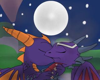 claws eyes_closed female feral horn kiss_on_lips kissing male male/female membrane_(anatomy) membranous_wings spines wings arkogon activision mythology skylanders skylanders_academy spyro_the_dragon cynder spyro dragon mythological_creature mythological_scalie scalie