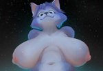 anthro big_breasts blue_body breasts canid canine female fox goldmikun huge_breasts krystal_(star_fox) looking_at_viewer mammal nintendo nipples nude sagging_breasts simple_background smile solo star_fox white_body
