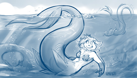 alternate_species breasts chest_tuft claws cloud confusion crossgender female finger_claws fingers fur gloves_(marking) hair markings mermaidification mtf_crossgender open_mouth outside questionable_consent sea sky solo split_form starfish_on_nipples surprised swimming tail tuft underwater water wide_eyed conditional_dnp tom_fischbach twokinds clovis_(twokinds) lady_nora_(twokinds) aquatic canid canine canis fox hybrid keidran mammal merfolk wolf 2026 7:4 blue_and_white digital_drawing_(artwork) digital_media_(artwork) hi_res monochrome sketch