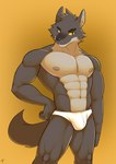 abs anthro black_eyebrows black_eyes black_nose briefs bulge clothed clothing eyebrows fur fur_tuft male male_anthro muscular muscular_anthro muscular_male muscular_thighs navel nipples orange_background pecs pose simple_background solo teeth tuft underwear underwear_only white_briefs white_clothing white_underwear yellow_sclera shinobiya dreamworks the_bad_guys mr._wolf_(the_bad_guys) canid canine canis mammal wolf 2022 absurd_res hi_res