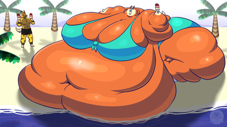 4_fingers anthro beach belly big_belly big_breasts big_butt blobby breasts butt cleavage clothed clothing day dessert dipstick_tail duo female fingers food fur gloves_(marking) holding_food holding_object huge_belly huge_breasts huge_butt hyper hyper_belly hyper_breasts hyper_butt ice_cream ice_cream_cone immobile male markings morbidly_obese morbidly_obese_anthro morbidly_obese_female multicolored_body multicolored_fur muscular muscular_anthro muscular_male obese obese_anthro obese_female orange_body orange_fur outside overweight overweight_anthro overweight_female palm_tree plant sand spots swimwear tail tail_markings tree water yellow_body yellow_fur glwuffie animal_crossing nintendo audie_(animal_crossing) canid canine canis mammal wolf 16:9 2025 hi_res shaded widescreen