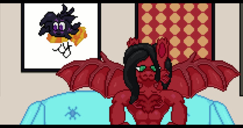 animal_genitalia animal_penis anthro back_wings balls blissful blush bodily_fluids body_hair butt chest_hair cum cum_on_face dessert devious_grin doughnut duo erection food fur furgonomics genital_fluids genital_piercing genitals hair holding_both_legs kissing_sheath lying male male/male male_penetrated male_penetrating muscular muscular_male musk nipples nude on_back open_mouth pastry penetration penile penis penis_smack piercing ponytail puffy_sheath scrotum_piercing sex sheath simple_background smelling_balls smile tail tongue wings thunkytank mythology fan_character equid equine horse humanoid mammal mythological_creature mythological_equine pony vampire 256:135 4k absurd_res animated digital_media_(artwork) hi_res huge_filesize long_playtime no_sound pixel_(artwork) video