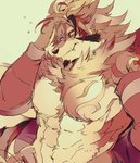 abs anthro armwear clothed clothing male muscular muscular_anthro muscular_male pecs solo suggestive tattoo topless ohayashi55 lifewonders tokyo_afterschool_summoners temujin_(tas) canid canine canis mammal wolf