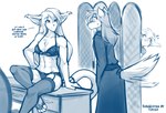 2023 abs adobe_photoshop_(artwork) anthro basitin bathrobe blue_and_white blush bodily_fluids bra breasts canid canine canis chair chest_tuft cleavage clothed clothing conditional_dnp desk dialogue digital_media_(artwork) digitigrade english_text female flying_sweatdrops fur furgonomics furniture garter_straps gesture group hair hi_res keidran keith_keiser king_adelaide lace larger_female legwear lingerie looking_at_another male mammal monochrome muscular muscular_female natani navel nervous panties robe sitting size_difference sketch skimpy stockings sweat sweatdrop table tail tail_boner tail_gesture text thigh_highs toeless_legwear toeless_stockings tom_fischbach trio tuft twokinds underwear wolf