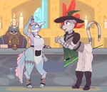 anthro clothed clothing duo female gem male male/female melee_weapon store sword tail text weapon chapaevv dungeons_and_dragons hasbro wizards_of_the_coast fan_character domestic_cat dwarf felid feline felis kobold mammal scalie absurd_res digital_media_(artwork) english_text hi_res