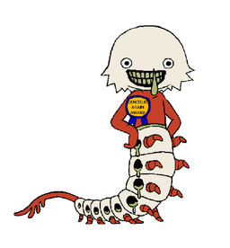 award award_ribbon black_eyes bodily_fluids fur grin hands_on_own_hips red_body red_skin red_tail simple_background smile snot tail tan_body tan_fur teeth white_background yellow_teeth jejejunum fell_for_it_again arthropod insect 2026 full-length_portrait portrait