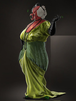 5_fingers big_breasts biped black_clothing black_gloves black_handwear black_headwear black_jewelry black_necklace breasts cleavage clothed clothed_female clothed_humanoid clothing dark_markings dress eyes_closed female fingers footwear gem glistening glistening_breasts glistening_clothing glistening_dress glistening_footwear glistening_gloves glistening_handwear glistening_shoes gloves gradient_background green_clothing green_dress green_footwear green_shoes hair hand_on_hip hand_on_own_hip handwear headgear headwear jewelry light_body light_hair light_skin mandibles markings mature_female mature_humanoid necklace not_furry open_mouth open_smile pattern_clothing pattern_dress pearl_(gem) pearl_necklace pose red_body red_breasts red_markings red_skin red_spots shoes short_hair simple_background smile solo spots spotted_body spotted_neck spotted_shoulders spotted_skin standing teeth three-quarter_view white_hair wushutai27302 predator_(franchise) alien alien_humanoid humanoid yautja 2026 3:4 digital_drawing_(artwork) digital_media_(artwork) full-length_portrait hi_res portrait