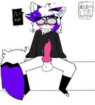 animal_genitalia animal_penis anthro balls blush bodily_fluids canine_genitalia canine_penis clothing erection eyewear fluffy fluffy_tail fur genital_fluids genitals glasses knot male penis precum presenting presenting_penis purple_body purple_fur shaking shivering sitting solo speech_bubble tail throbbing topwear white_body white_fur originfurtkm stormdax arctic_fox canid canine fox mammal true_fox hi_res