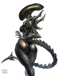 black_body breasts butt female glistening glistening_body glistening_butt nude side_boob solo tail text wide_hips kory_cromie alien_(franchise) alien humanoid xenomorph 2025 5:6 artist_name hi_res