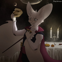 albino anthro ascot beef bread candle cape claws clothing detailed_background dramatic_lighting dramatic_pose fangs foggy_background food fur furgonomics furniture grey_eyes gun handgun impressionism impressionist_background male mantle mask meat metal pale pale_eyes pistol ranged_weapon shirt solo steak sweetroll table teeth topwear vampire_costume vest weapon white_body white_fur wings conditional_dnp orenjisalmonpaw bethesda_game_studios microsoft minecraft mojang skyrim the_elder_scrolls vampire_the_masquerade xbox_game_studios bat mammal undead vampire 1:1 hi_res