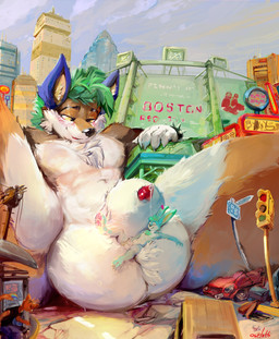 animal_genitalia anthro ball_tuft black_clothing black_shirt black_t-shirt black_topwear blue_body blue_bottomwear blue_clothing blue_fur blue_hair blue_pants bodily_fluids bottomwear brown_body brown_fur building chest_tuft city_destruction clothed clothing day destruction extreme_size_difference eyes_closed fur genital_fluids genitals green_hair group hair lying_on_another lying_on_another's_balls lying_on_balls macro male male_anthro messy_hair nude on_another's_balls on_balls orange_body orange_fur outside pants pawpads penis penis_tip pink_pawpads precum precum_string reclining red_penis sheath shirt short_hair sitting size_difference spread_legs spreading t-shirt thick_sheath topwear tuft white_body white_fur white_sheath yellow_eyes oselotti canid canine domestic_cat felid feline felis lagomorph leporid mammal rabbit 2025 absurd_res detailed hi_res