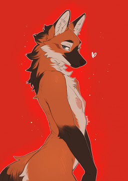 anthro areola arm_tuft breasts butt_tuft chest_tuft elbow_tuft female female_anthro flat_chested fur gloves_(marking) grey_eyes heart_reaction heart_symbol inner_ear_fluff looking_at_viewer markings multicolored_body multicolored_fur neck_tuft nipples nude nude_anthro nude_female pointy_ears pose prick_ears red_background side_view simple_background small_breasts solo tail text tuft gwenithra canid canine mammal maned_wolf 2025 artist_name colored detailed digital_drawing_(artwork) digital_media_(artwork) hi_res portrait signature three-quarter_portrait
