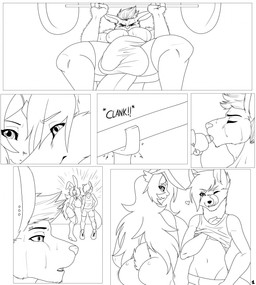 anthro athletic_wear big_breasts breasts bulge clothed clothing detailed_bulge exercise female genital_outline group gynomorph huge_breasts intersex male muscular muscular_male penis_outline topless weightlifting weights workout calheb-db sponty animal_humanoid canid canine humanoid lagomorph lagomorph_humanoid leporid_humanoid mammal mammal_humanoid rabbit_humanoid 2016 comic hi_res monochrome