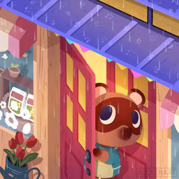 anthro apron brown_body brown_fur chibi clothing detailed_background flower fur male plant raining shirt slightly_chubby solo topwear alchenart animal_crossing nintendo tommy_nook canid canine mammal raccoon_dog tanuki 1:1 2020 animated no_sound short_playtime video