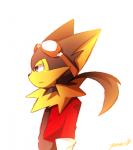 anthro clothed clothing eyewear fur goggles male simple_background solo yamatoooooo bandai_namco klonoa_(series) guntz canid canine canis mammal wolf