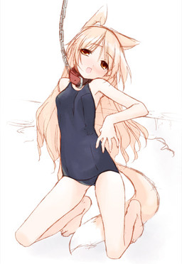 amber_eyes bdsm blonde_hair bondage bound chain chain_leash chained clothing collar female hair leash loli long_hair one-piece_swimsuit orange_eyes school_swimsuit solo submissive submissive_female swimwear tail young unknown_artist animal_humanoid canid canid_humanoid canine canine_humanoid fox fox_humanoid humanoid mammal mammal_humanoid