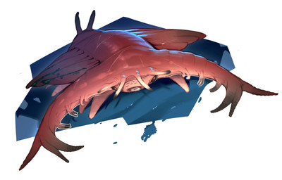 ambiguous_feral ambiguous_gender antennae_(anatomy) black_eyes black_teeth exoskeleton feral multicolored_body multicolored_exoskeleton open_mouth pink_body pink_exoskeleton red_body red_exoskeleton scar sharp_teeth silhouette solo standing teeth underwater water combos-n-doodles anomalocarid anomalocaris aquatic arthropod dinocarid omnidens prehistoric_species 2025 absurd_res hi_res