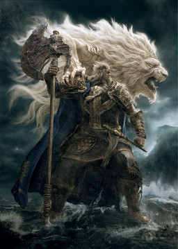 armor axe beard blue_cape blue_clothing breastplate broken_weapon cape clothing crown dagger detailed_background duo elderly eyes_closed facial_hair facial_scar fangs fur gauntlets gloves greataxe hair hand_on_shoulder handwear headgear holding_axe holding_object holding_weapon male mane mature_male melee_weapon open_mouth rope scar sheathed_dagger sheathed_sword shoulder_armor sword teeth water wave weapon white_beard white_body white_facial_hair white_fur white_hair white_mane unknown_artist elden_ring fromsoftware beast_lord_serosh godfrey_(elden_ring) felid human lion mammal pantherine absurd_res digital_drawing_(artwork) digital_media_(artwork) hi_res official_art