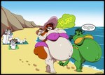 anthro beach beach_towel belly big_belly big_breasts bikini both_pregnant bottomwear breasts burping clothing dessert exclamation_point female food fur ginormous_belly green_body green_fur green_hair group hair hat headgear headwear huge_belly huge_breasts hyper hyper_belly hyper_pregnancy ice_cream ice_cream_cone male multicolored_body multicolored_fur multiple_pregnancies navel open_mouth outie_navel pregnant pregnant_anthro pregnant_female red_hair sand seaside sign speech_bubble square_crossover swimming_trunks swimwear text thick_thighs tongue topwear towel two-piece_swimsuit two_tone_body two_tone_fur white_body white_fur deonwolf cecilia_(deonwolf) deon_(deonwolf) rebecca_(coaster14) canid canine canis domestic_cat felid feline felis lagomorph leporid mammal rabbit wolf 2025 digital_media_(artwork) english_text