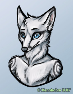 anthro blue_background blue_eyes chest_tuft fur head_tuft looking_at_viewer male mouth_closed neck_tuft simple_background solo tattoo three-quarter_view tuft whisker_spots white_body white_fur xenokobra_(artist) taru arctic_fox canid canine fox mammal true_fox 2017 bust_portrait portrait three-quarter_portrait