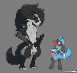 animal_genitalia animal_penis anthro balls big_penis big_penis_appreciation blush canine_genitalia canine_penis comparing comparing_penis duo feral genitals humiliation intimate intimidation male male/male penis penis_humiliation size_difference small_penis small_penis_humiliation surprised anchunsfw nintendo pokemon aura_(anzzuart) zeke_(obstaroc) generation_4_pokemon generation_7_pokemon generation_8_pokemon lycanroc midnight_lycanroc obstagoon pokemon_(species) riolu 2025