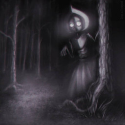 ambiguous_gender creepy empty_eyes forest grass looking_at_viewer night plant roots solo standing thin_arms tree west_virginia louceph flatwoods_monster alien cryptid humanoid 1:1 2018 digital_media_(artwork) digital_painting_(artwork) english_description painting_(artwork)