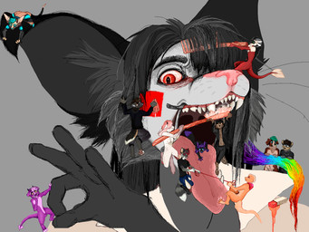 anthro big_ears black_body black_fur bloodshot_eyes brush brushing brushing_another's_teeth brushing_hair brushing_teeth cheek_tuft cleaning ear_tuft facial_tuft fangs flicking fur glare grey_background group hair hair_dye imminent_vore inside_mouth male male/male mouth_shot mouth_spreader open_mouth oral_vore personal_grooming pink_body pink_fur simple_background size_difference slave soft_vore styling_hair teeth tongue tongue_out tuft uvula vore white_body white_fur worship jeffusherb kitsunaki american_opossum canid canine fox mammal marsupial 2022 4:3 animated hi_res