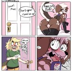 1:1 2022 4_panel_comic accident accidental_exposure alma_(capaoculta) anthro anus armwear awkward bed big_ears biped blonde_hair blush bottomwear breasts brown_body brown_fur butt canid canine canis capaoculta cheetah clothed clothing collar comic dialogue digital_media_(artwork) domestic_dog door duo embarrassed english_text felid feline female floppy_ears fur furniture genitals glitter_(capaoculta) hair heart_symbol hi_res humor innie_pussy knocking leash leggings legwear looking_away looking_back mail mammal master mostly_nude open_mouth orange_body orange_fur pillow presenting presenting_hindquarters pussy rear_view roommate sharp_teeth shirt shocked shorts speech_bubble spots t-shirt tail tail_motion tailwag talking_to_another teeth text thick_thighs tongue tongue_out topwear walk-in white_hair white_spots wide_hips