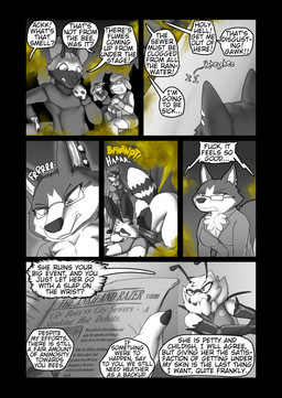 4_arms angry annoyed antennae_(anatomy) anthro back_wings big_breasts big_butt breasts business_attire business_suit businesswear businesswoman butt chest_tuft clothed clothed_anthro clothed_female clothing dialogue dress eyewear fart fart_cloud fart_fetish farting_male female fluffy fluffy_chest fully_clothed fully_clothed_anthro fully_clothed_female glasses group hiding laugh laughing_at male male_farting multi_arm multi_limb news news_article newspaper newspaper_print on_stage overweight panicked_look panicking partially_clothed_anthro partially_clothed_male piercing profanity relieved running_away speech_bubble stage stinger stinger_tail suit tail text tuft wearing_glasses wings yelling soomir heather_(soomir) hectar_(soomir) sasha_(soomir) zinnia_(soomir) arthropod bee canid canine canis domestic_dog husky hymenopteran insect mammal nordic_sled_dog poodle spitz absurd_res comic english_text hi_res monochrome