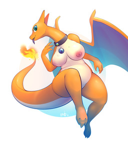 3_toes 4_fingers anthro anthrofied areola belly big_breasts biped blue_eyes breasts charizardite_x collar collar_only curvy_figure evolutionary_stone eyelashes feet female fingers fire flaming_tail horn long_neck looking_at_viewer mature_anthro mature_female mega_stone mega_stone_collar membrane_(anatomy) membranous_wings nipples non-mammal_breasts nude orange_body orange_horn orange_scales pink_areola pink_nipples pink_tongue pokemorph puffy_nipples scales simple_background slightly_chubby smile solo tail thick_tail thick_thighs toes tongue tongue_out voluptuous white_background white_belly white_body white_scales wide_hips wings b-epon mythology nintendo pokemon shard charizard dragon generation_1_pokemon mythological_creature mythological_scalie pokemon_(species) reptile scalie 2018 absurd_res digital_media_(artwork) hi_res shaded signature