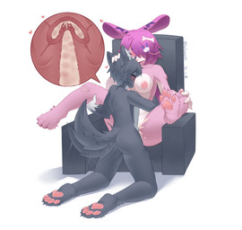 anthro anus black_body black_eyes bodily_fluids breasts butt cervical_contact cervix cum cum_in_uterus cum_in_vagina cum_inside duo female female_penetrated genital_fluids genitals hair heart_symbol internal internal_vaginal male male/female male_penetrating male_penetrating_female nipple_fetish nipple_play nipple_suck nipples penetration penile penile_penetration penis penis_in_vagina pink_body pink_nipples purple_eyes purple_hair sex shy sucking uterus vaginal vaginal_fluids vaginal_penetration vulva x-ray_view lalamedli canid canine canis domestic_dog mammal absurd_res hi_res