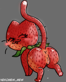 anus aroused bodily_fluids butt butt_focus dripping dripping_pussy embarrassed female feral food fruit genital_fluids genitals glistening glistening_body green_body looking_back looking_pleasured pawpads paws plant presenting raised_tail rear_view red_body red_cheeks ruborised seductive solo strawberry tail vulva nekomew_mew berrycat_(nekomew_mew) domestic_cat elemental_creature felid feline felis flora_fauna food_creature living_fruit mammal 4:5
