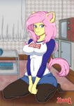 anthro big_breasts black_clothing blue_clothing breasts clothing female hair pink_hair solo white_clothing yellow_body xunil763 friendship_is_magic hasbro my_little_pony uzaki-chan_wa_asobitai! fluttershy_(mlp) hana_uzaki equid equine horse mammal pony absurd_res hi_res